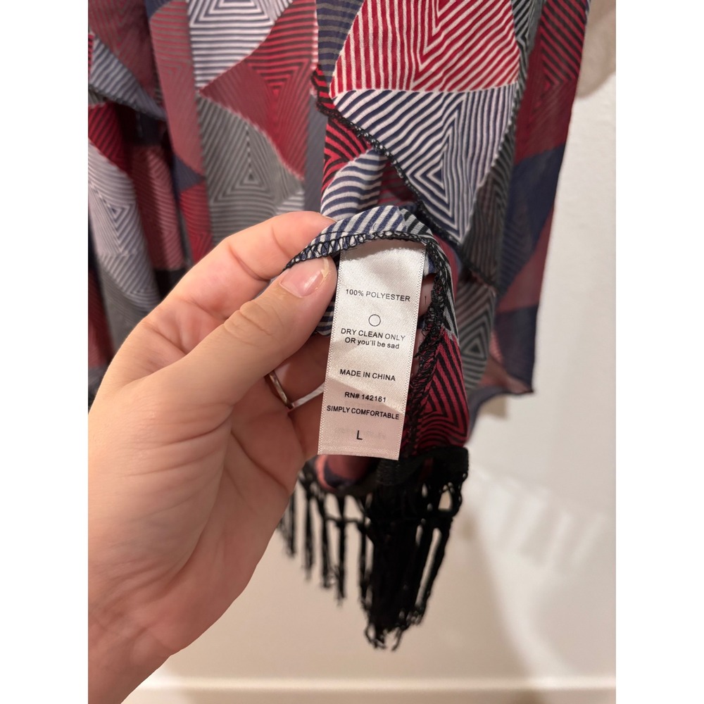LuLaRoe Geometric Print Kimono Cardigan L Cover Up Fringe Bohemian Festival - Picture 7 of 12